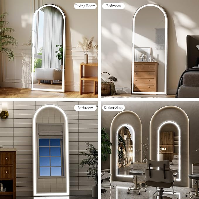 Led Mirror Full Length Arched with 3 Color Lighting 30 x 71 in | Tempered Glass Full Body Mirror with Adjustable Dimming Lights Brightness Memory Function for Make-up Bedroom