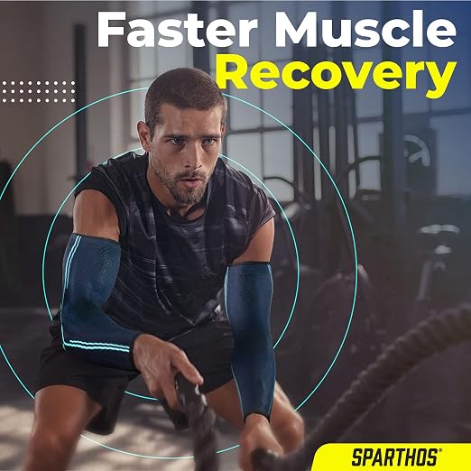 Sparthos Compression Sleeve for Arm - Arm Sleeve for Women, Men - Blue-MD