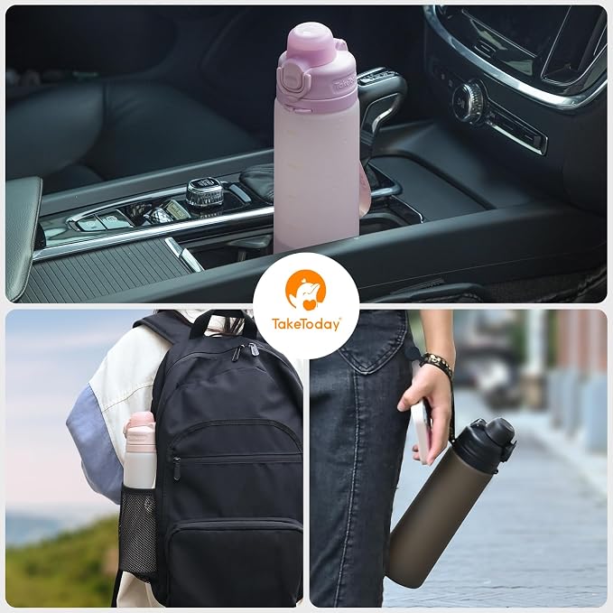 TakeToday Collapsible Water Bottles 21oz (600mL), Foldable Platinum Silicone Travel Water Bottle with Straw & Carry Strap, Leak-Resistant Screw Lid, Wide Mouth, BPA-Free for Hiking, Camping, Travel