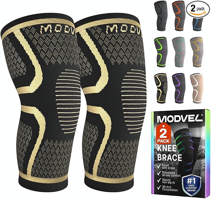 Modvel Compression Knee Brace for Women & Men - 2 Pack Knee Brace for Women Running Knee Pain, Knee Support Compression Sleeve, Workout Sports Knee Braces for Meniscus Tear ACL & Arthritis Pain Relief