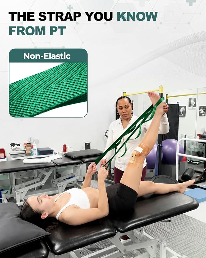 Trideer Non-Elastic Stretching Strap with Loops for Physical Therapy & Rehab, Knee Hip Leg ROM Post-Surgery, Yoga Strap for Stretching, Leg Lifter Strap Mobility Aid, Hamstring Calf Back