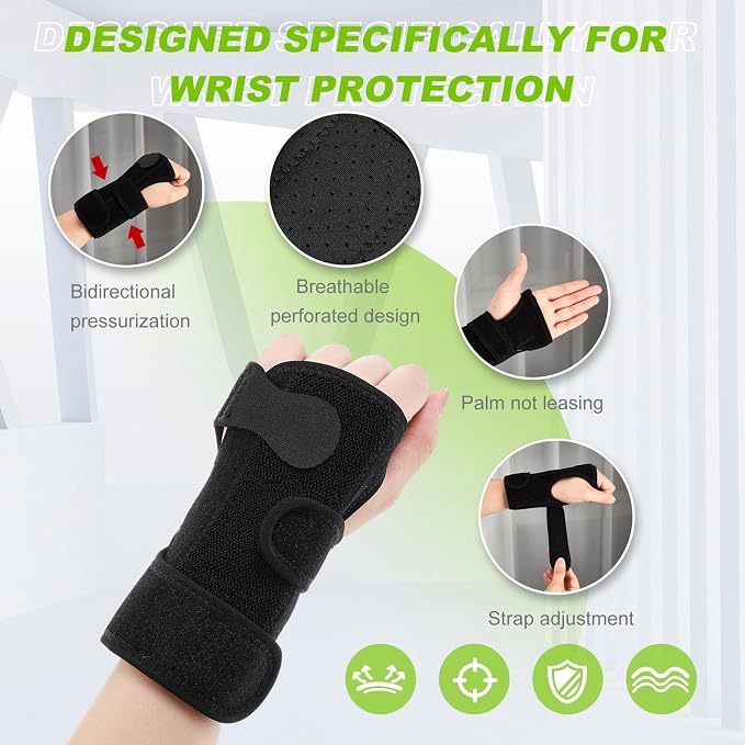 Shappy Bowling Wrist Support Brace with Thumb Spica Splint Left Hand Breathable Wrist Gloves Splint with Removable Aluminum Plate for Women Tendonitis Arthritis Sprains (Black)