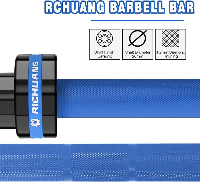 7ft Olympic Barbell 28mm 45lb – 500/700/1000LB Bar for Home Gym | Ceramic coated steel. Smooth spinning sleeves. Fits 2" plates. For snatch, clean and jerk, squats, deadlifts, bench press.