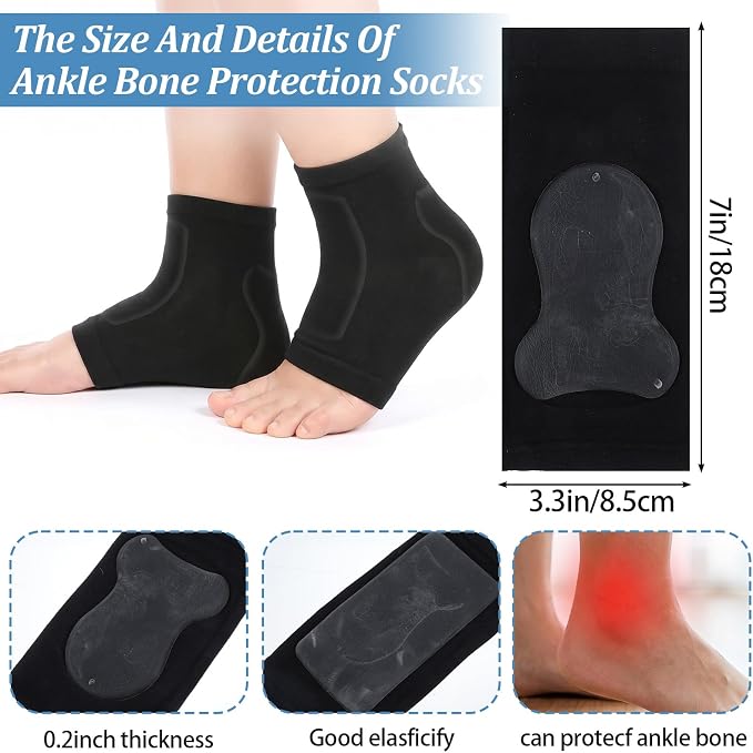 2 Pairs Padded Skate Socks Ice Skating Protection Socks with Gel Pads Ankle | Malleolar Sleeves,for Figure Skating, Roller, Hockey, Boots, Brace, Splints, Shoes, Ankle Support Cushion, Pad Ski Splints