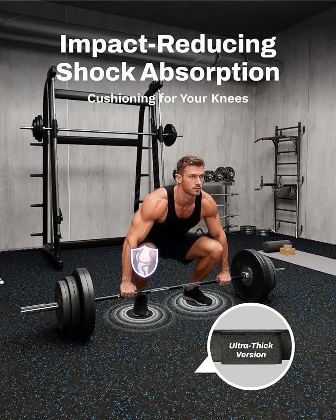 AIRHOP 0.79'' Extra-Thick 24 Sq Ft Rubber Top Gym Flooring for Home Gym | 6 Tiles, High Density EVA Foam, Waterproof & Non-Slip Rubber, Interlocking Puzzle Mats, Heavy Duty Floor Protection, 24"x24"