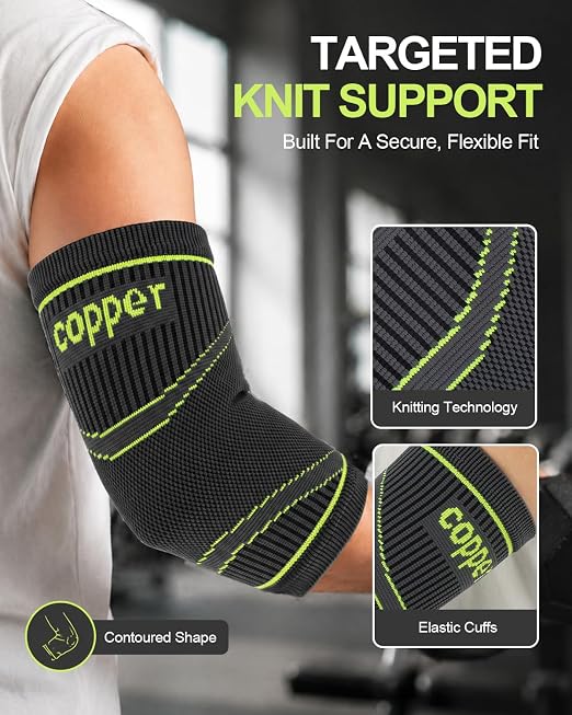 LISEPWU Copper Elbow Brace for Men & Women, Elbow Compression Sleeve (Pair) | Elbow Support Sleeve for Elbow Pain, Tennis Elbow, Golfer's Elbow, Tendonitis, Arthritis & Bursitis Workouts, Breathable (L)