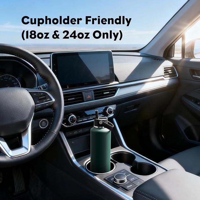 POWCAN 18 oz Water Bottle Insulated: Leakproof Lid with Straw, Lightweight, Flex Cap, BPA-Free, Stainless Steel Water Bottle for Office, Trekking, Commute, Worker, Walking, Cycling (Fir Green)