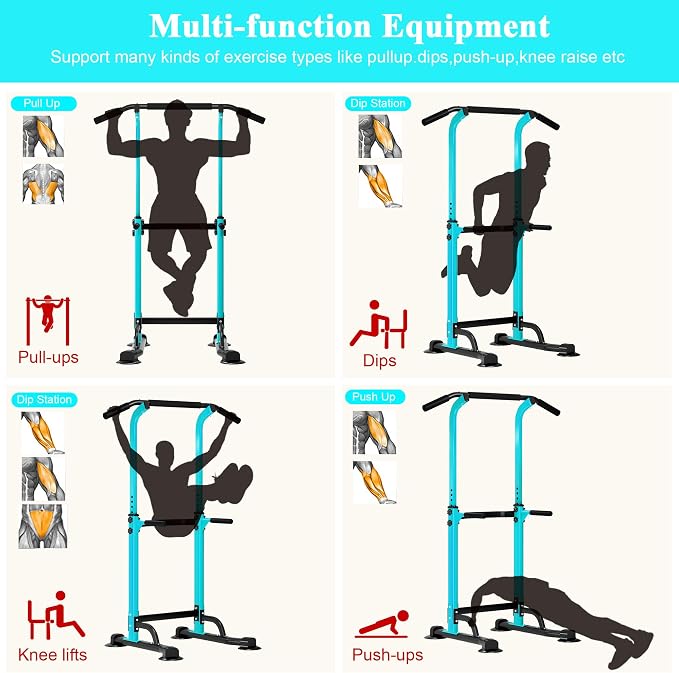 DlandHome Power Tower Pull Up Bar Dip Station,Adjustable Height Dip Stand | Multi-Function Fitness Equipment for Strength Training Home Gym,Stable Steel Frame for Pull Ups Dips Push Ups,Supports 330LBS