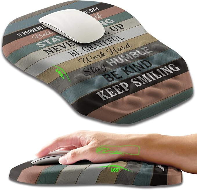 Ergonomic Slope Mouse Pad Wrist Support, Wrist Rest Mousepad for Carpal Tunnel Pain Relief with Massage Bulge and Slow Rebound Memory Foam (12x8 inch, Inspirational Quote)