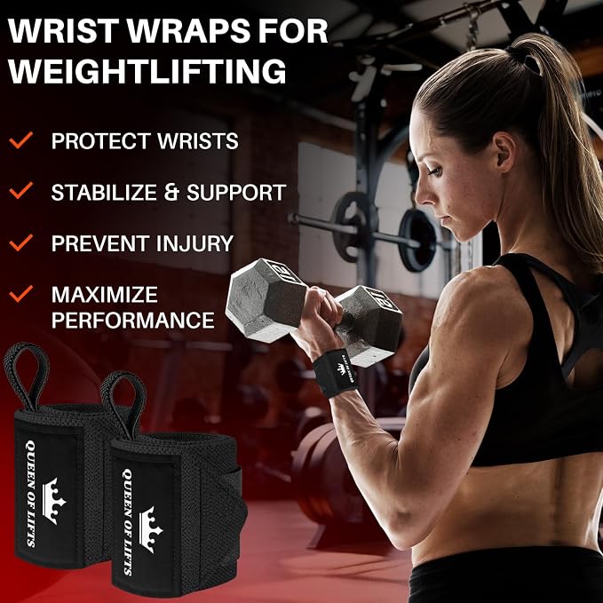 TECEUM Elastic Cotton Weightlifting Wrist Wraps with Thumb Loops, 1 Pair