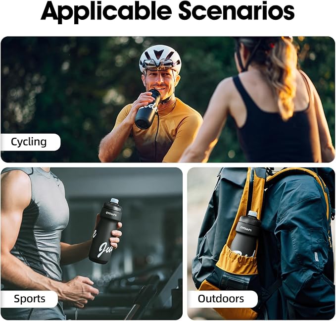 Bike Water Bottle 22oz/650ml Cycling Squeeze Water Bottle BPA Free Leakproof Easy-Squeeze Sports Bottles for Bicycle Gym Camping Hiking Big Pro Black
