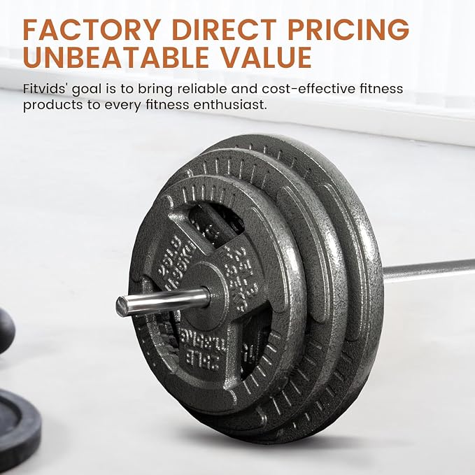 Fitvids 1 Inch Standard Barbell Bar, 6 Feet Basic Bearbell Bar for Home Gym Strength Training, Includes Pair of 2.5LB Weight Plates