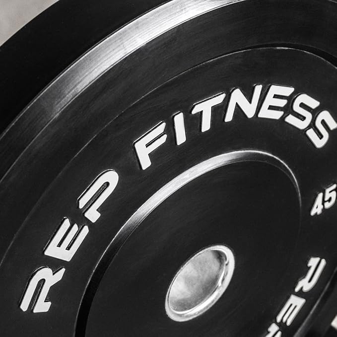 REP Fitness Rubber Bumper Plates, 5Lb to 370 lb Set Pairs, Olympic Standard Weights, Shock Absorbing Low Bounce Design, For Home Gyms, Fitness Centers, Strength Workouts, Barbell Use
