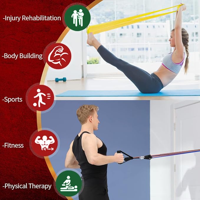 VEICK 10-150LBS Resistance Bands with Handles, Ankle Straps, Door Anchor | Accredited Lab Certified, 100% Natural Latex, Versatile for Yoga, Pilates, Strength, Home Gym