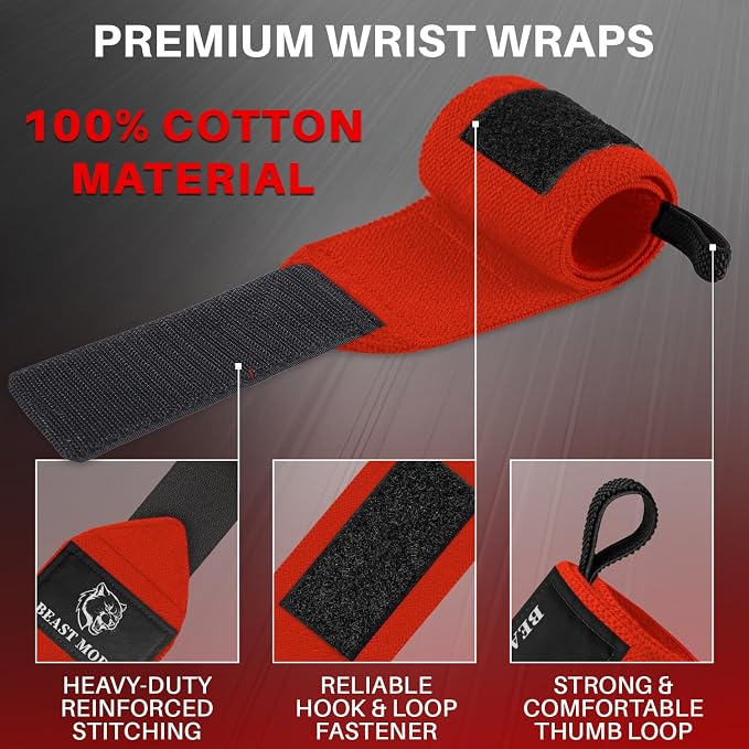 TECEUM Elastic Cotton Weightlifting Wrist Wraps with Thumb Loops, 1 Pair