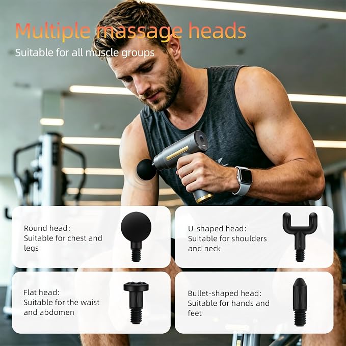 Massage Gun, Electric Massager, Suitable for Whole Body to Relieve Fatigue, Replaceable Massage Head Impact Massager, The Best Choice for Gift Giving (Gray-720)