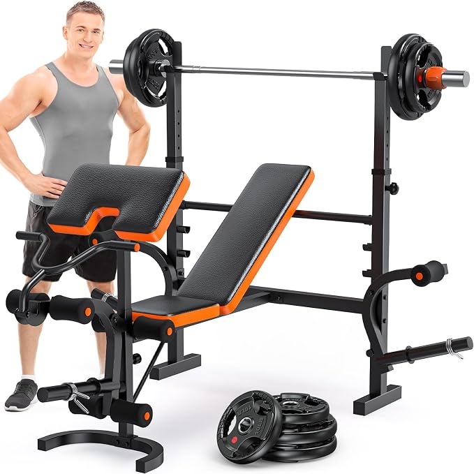 Fostoy Adjustable Olympic Weight Bench with Squat Rack & Leg Developer | 770lbs Positions & Heavy Duty Frame, Designed for Bench Press, Squats, Dumbbell Training and Full Body Workouts