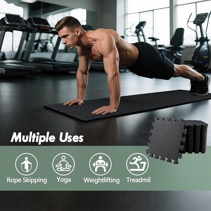 20 Sq Ft Interlocking Gym Floor Mats– 0.5in Thick High-Density EVA Interlocking Foam Floor Tiles – Puzzle Exercise Mat for Home Gym, Workout Equipment, Weightlifting, Kids Play Area (20 Tiles)