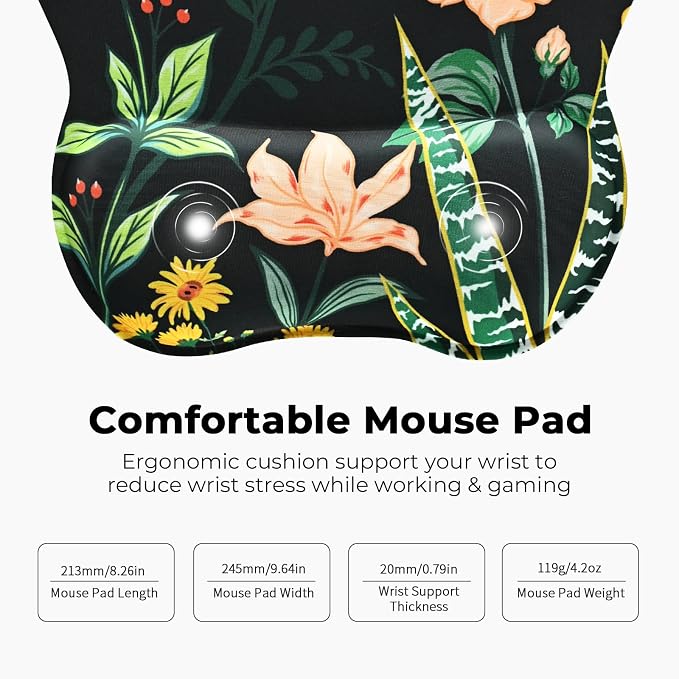 EooCoo Ergonomic Mouse Pad with Wrist Rest, Memory Foam Support Mousepad | Non-Slip Base for Computer, Cafe, Home & Office, 9.64 x 8.26 in Office Desk Accessories, Carpal Tunnel Relief