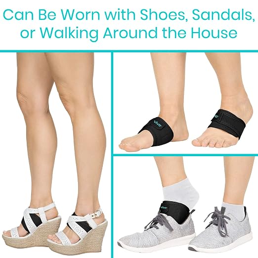 Vive Foot Arch Support Brace (Pair) - Wrap Corrector for Flat Feet, Plantar | Fasciitis, Pain Relief, Fallen Arches - Compression Sleeve Strap, Gel Bands Inserts for Women & Men - Wear Under Socks