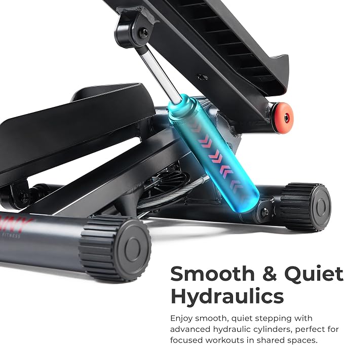 Sunny Health & Fitness Mini Stair Stepper w/Resistance Bands for Home Gym | Full Body Cardio, Adjustable Step Height, Hydraulic Resistance, LCD Meter, No Assembly, 300 lb Capacity, SunnyFit App