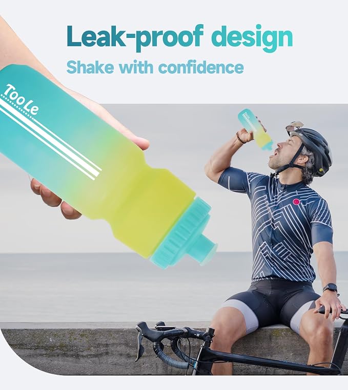 TooLe 24oz Bike Water Bottle, Easy to Squeeze Leakproof BPA Free 2 Pack | with Capacity Scale w/Pull Top Lid, Reusable, for Bicycle, Gym,Camping, Hiking