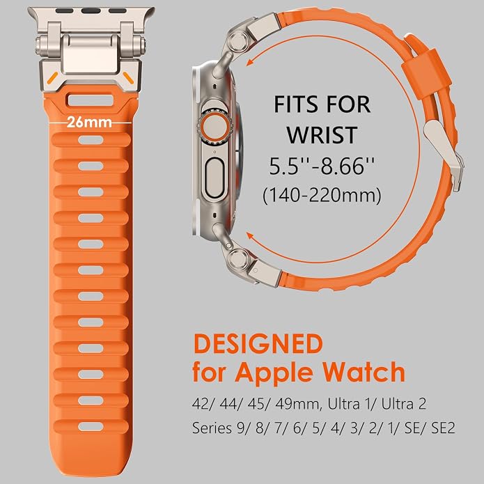 WINGLE FKM Rubber Bands for Apple Watch Band Ultra 3/2/1 Band Ultra 49mm Series 11 10 46mm 45mm 44mm 42mm SE 3/2/1 9 8 7 6 5 4 3 Men, Military Rugged Metal Connector Silicone Apple iWatch Sport Bands