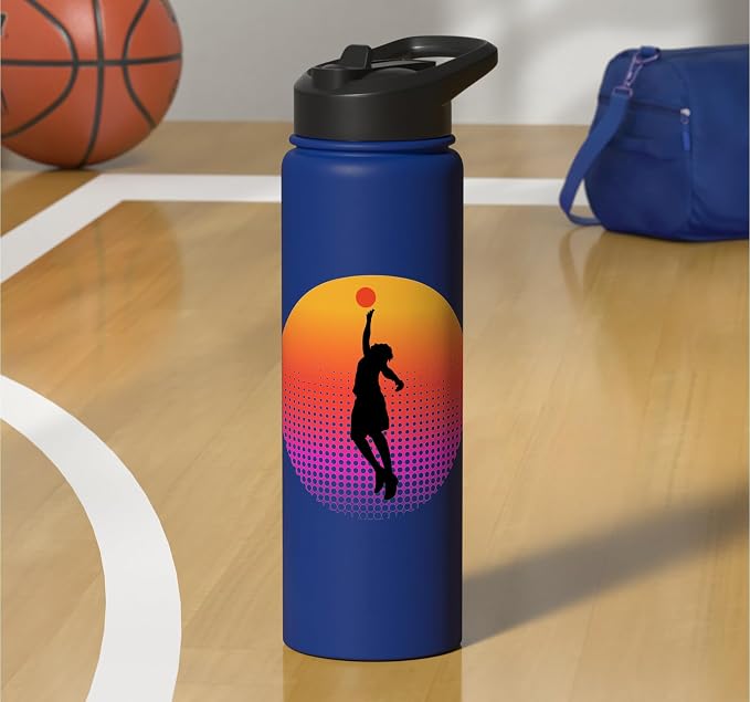 Basketball Game Hoop Slam Dunk Ball Retro Sunset Player Gift Stainless Steel Insulated Water Bottle