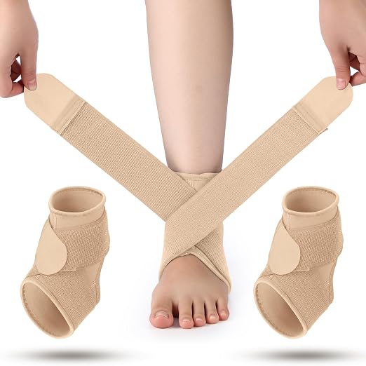 Honoson 2 Pcs Ankle Brace Kid Ankle Support Youth Neoprene Lace up Compression Sleeve Foot Brace Stabilizer with Adjustable Strap for Sport Sprained Plantar Fasciitis Achilles Tendonitis(Skin,M)
