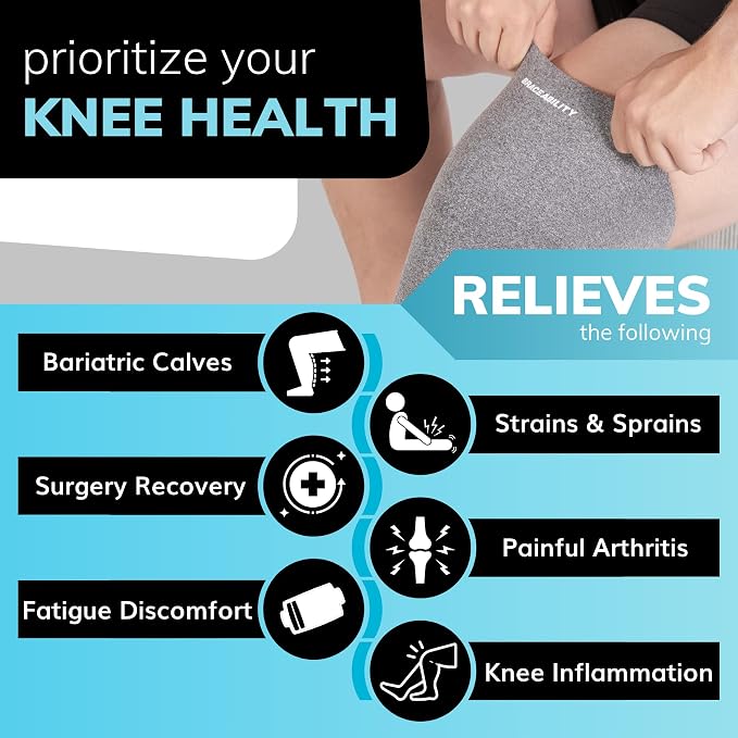 BraceAbility Plus Size Neoprene Knee Sleeve - Knee Compression Sleeve for Large Legs and Big Thighs, Arthritis Joint Pain and Support Knee Brace for Obese - Fits Men and Women (4XL - Gray)
