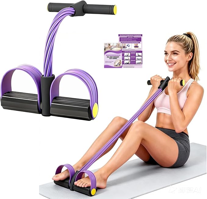 Multifunction Foot Pedal Resistance Bands with Handles, 6-Tube Elastic Yoga Exercise Bands, Home Gym Fitness Equipment for Women & Men to Tone Abs, Core, Legs, Arms, Waist