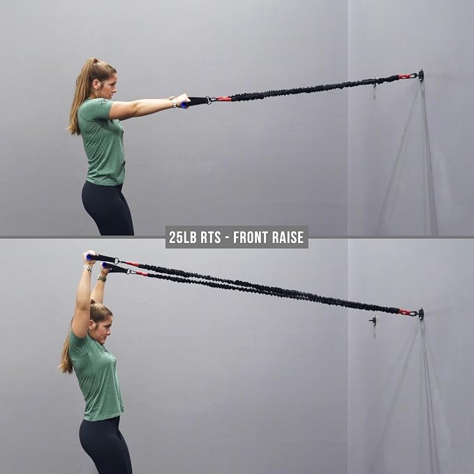 Valor Fitness Resistance Bands - 5lb to 25lbs - Carabiners Attached & 2 Bands per Weight Option with Handles– Sheath Covered - Strength Training New Compact 39" Design - Wall Door Rack Mount Options