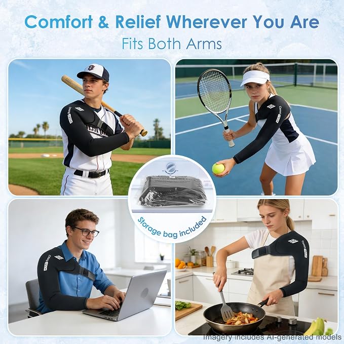 ComfiTECH Reusable Shoulder Arm Ice Pack Wrap for Pitcher & Recovery, M | Flexible Gel Ice Pack for Shoulder & Elbow & Arm Cooling, Adjustable Arm Cold Sleeve for Throwing Athletes & Muscle Comfort