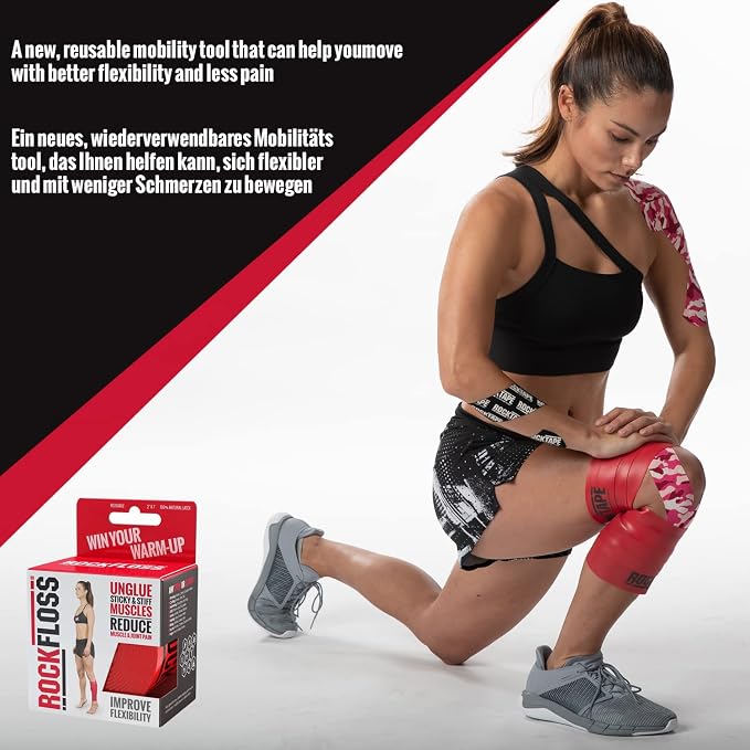 Rocktape RockFloss Tack Mobility Band, Compression Muscle Recovery, Floss for Muscle Soreness, 2" & 4" Width, Red