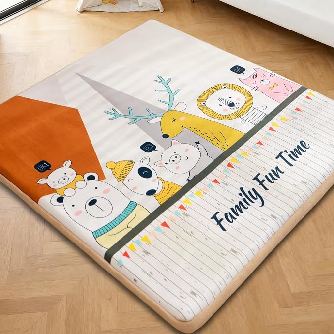 RONGFA Baby Play Mat for Floor, 71'' x 59'' Thicken Foam Padded Playmat for Tummy Time, Playpen Mat for Toddlers Infant Kids, Water-Repellent Coral Velvet, Non-Slip Bottom Safe for Crawling (Animal)