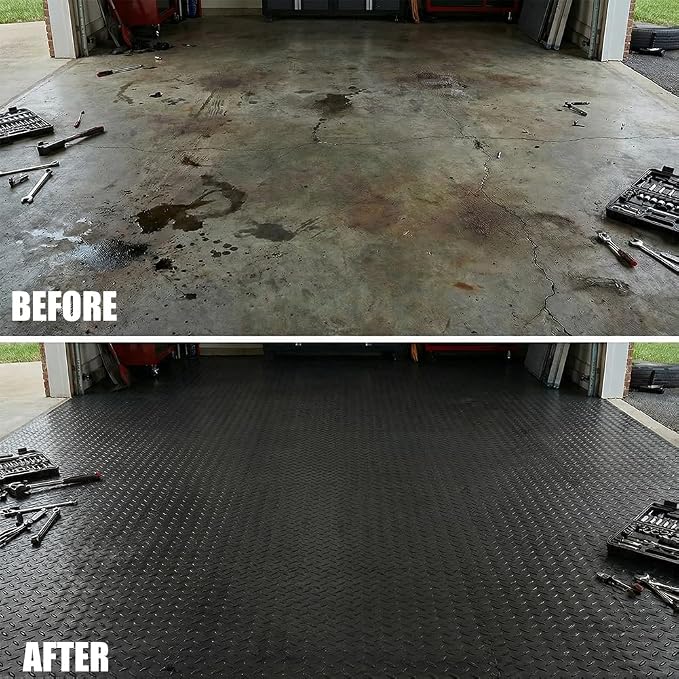 Garage Floor Mat, PVC Flooring Mat Thickened Garage Mats, Heavy Duty Parking Mat Waterproof Nonslip Floor Cover Protector for Car, Trailer, SUV, Basement, Gym (Black) (5 Feet x 60 Feet)