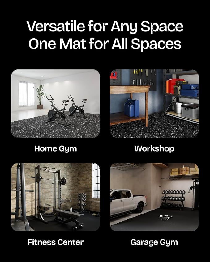 0.56" Thick 24 Sq Ft Rubber Top Gym Flooring Mats for Home Gym | Dual-layer Rubber & HD EVA, NO Warping, 6 Tiles, Supports Heavy Weight, Noise Reduction, Ideal For Crossfit & Dumbbells