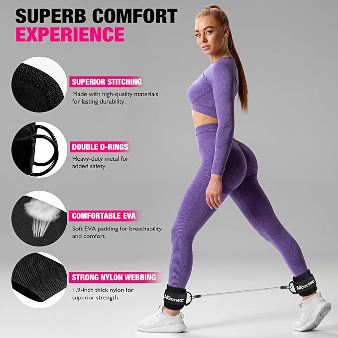 HOXWC Ankle Resistance Bands with Cuffs, Ankle Bands for Working Out, Ankle Resistance Band for Leg, Booty Workout Equipment for Kickbacks Hip Fitness Training, Exercise Bands for Butt Lift Women