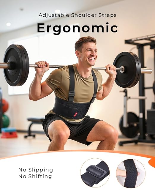 Medical-Grade Work Back Brace with Adjustable Shoulder Straps [Stronger Support & Breathable Mesh] Lower Back Support Belt for Men Women - Pain Relief for Lifting, Warehouse, Construction & Moving