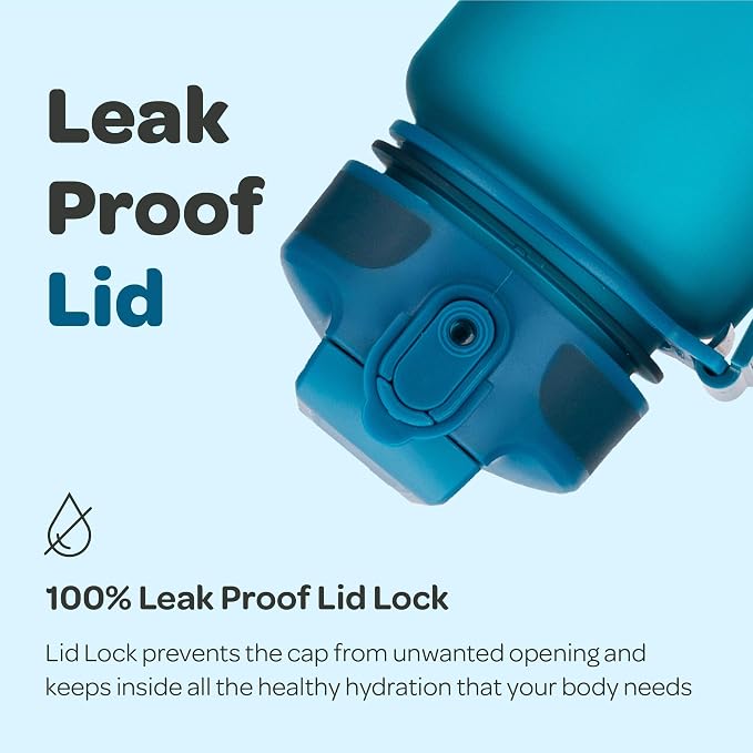 Hydracy Motivational Water Bottle with Time Marker and Straw Lid 32 oz | Leakproof,BPA Free,No Sweat Neoprene Sleeve,Carry Strap,Daily Intake Tracking for Fitness & Outdoors