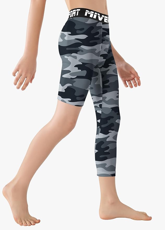 MIVEI One Leg Compression Tights Youth Boys Basketball Leg Sleeve | Kids Compression Pants Girls' Single Leg Tights 3/4 Leggings for Baseball Softball Soccer Running Football, Sports Base Layer