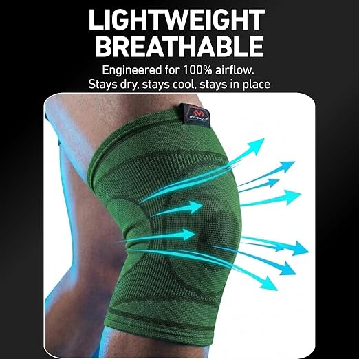 McDavid 4-Way Elastic Knee Sleeve, Compression Knee Support for Pain Relief, Soreness, All-Day Daily Activity Black/Green XL