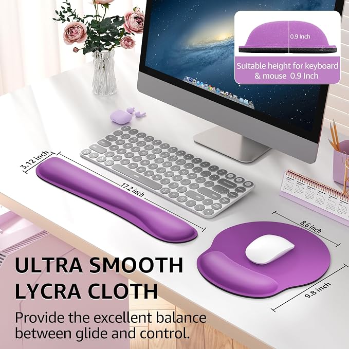 KTRIO Keyboard Wrist Rest & Mouse Pad with Wrist Rest, Violet Purple | Memory Foam Wrist Support, Ergonomic Design, Non-Slip Base, Office and Home Use