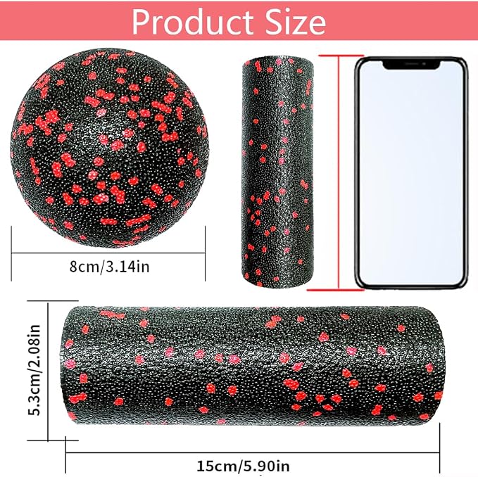 Mini Foam Roller, High Density Massage Tool for Physical Therapy | Extra Small Size 6"L x 2" Round, 3.2-Inch Ball, Deep Tissue Muscle Recovery, Fitness Workout Stretching, Travel