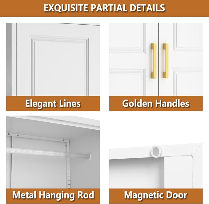 Polup 15" High White Metal Wall Cabinet, Overhead Closet Storage Unit | Modular Steel Top Extension for 71" Armoire Wardrobe, 2 Doors, 180lbs Capacity Single Space, Mounting Hardware for Bedroom