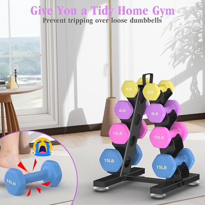 TomCare 6-Tier|5-Tier|4-Tier|2-Tier Dumbbell Rack Stand Only for Home Gym | Stable A-Frame, Fits 5–35 lb Dumbbells, Protective Padded Cradles, Adjustable Feet, Easy-Carry Handle (Stand Only)