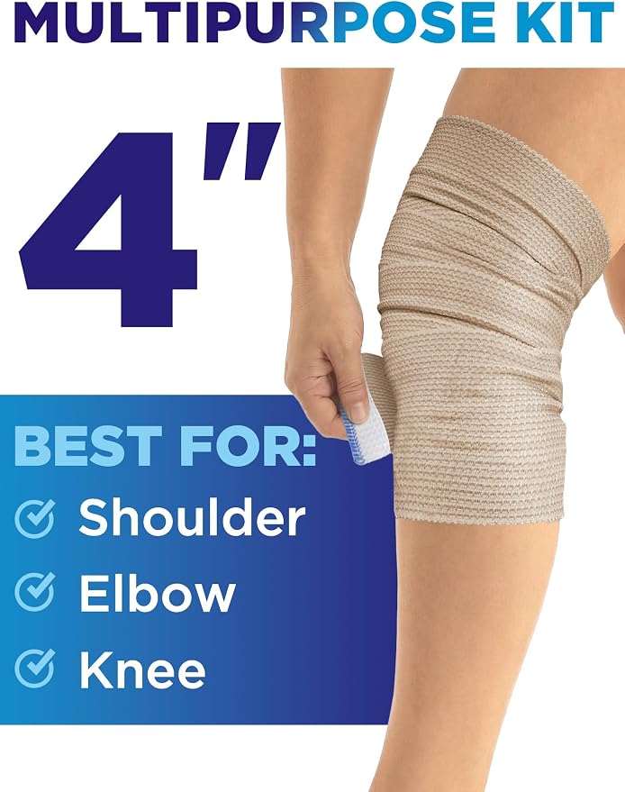 Premium Elastic Bandage Wrap - 4” (2pk) - Self-Closing Compression Bandage | Reusable Bandage Wrap for Leg, Ankles, Wrists, and Knees - For First Aid Kit and After Surgery Recovery - Latex Free