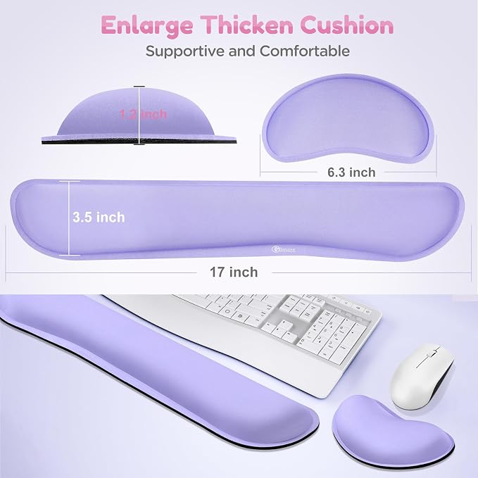 Gimars Upgrade Enlarge Gel Memory Foam Set Keyboard Wrist Rest Pad, Mouse Wrist Cushion Support for Office, Computer, Laptop, Mac, Comfortable, Lightweight for Easy Typing Pain Relief, Purple