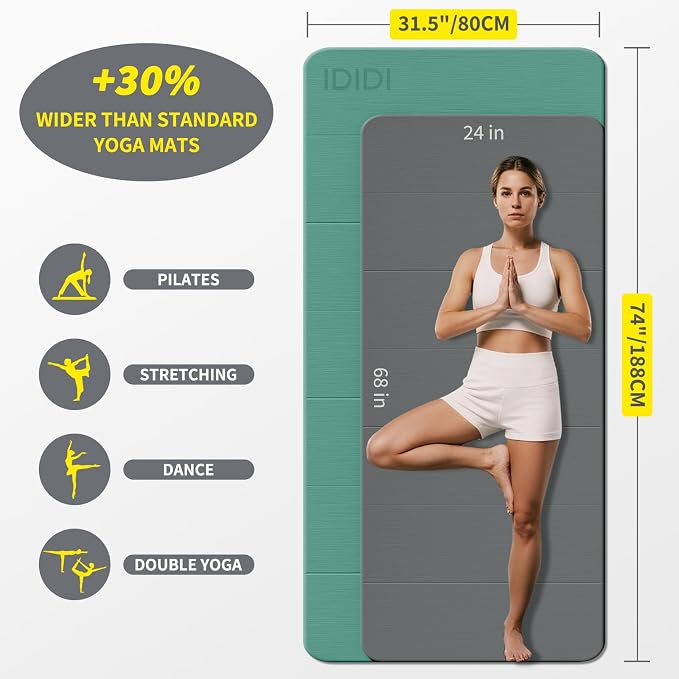 Foldable Yoga Mat Extra Large 74"×31.5" | Double-Sided Non-Slip,Extra Wide Foldable Design,8mm Extra Thick,Exercise Mat for Home, Studio and Travel Use