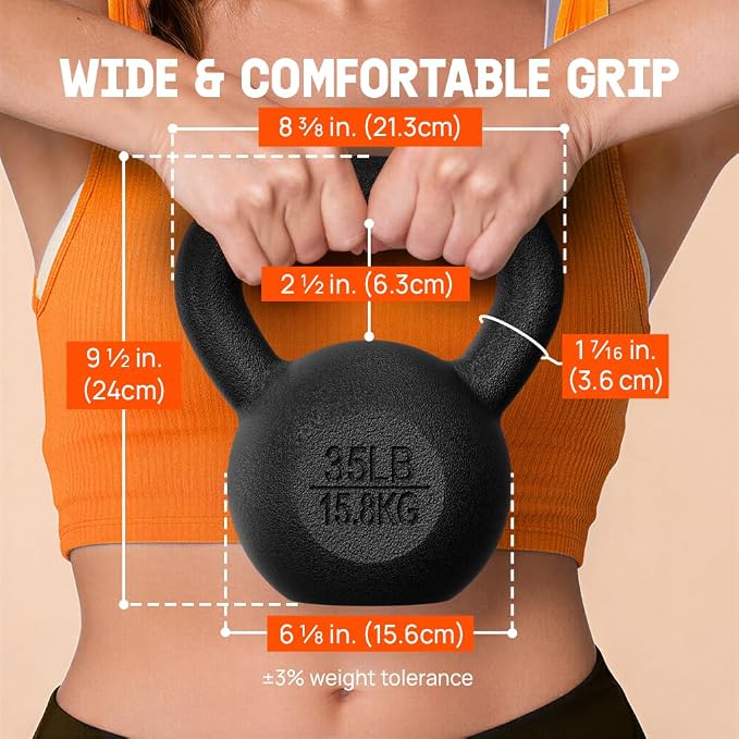 Yes4All Cast Iron Kettlebell, Strength Training Kettlebells 5-80 Lb (5,10,15,20,25,30,35,40,45,50,60,70,80 Lb) for Full Body Workout, Push up, Strength Training - Single & Kettlebell Set of 2 for Men